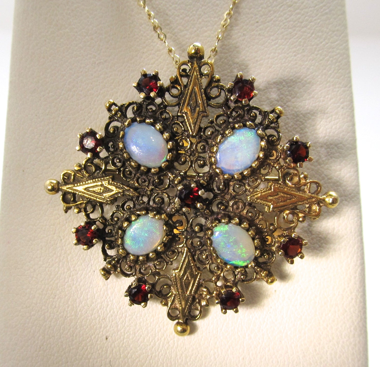 Vintage gold necklace with opals and garnets