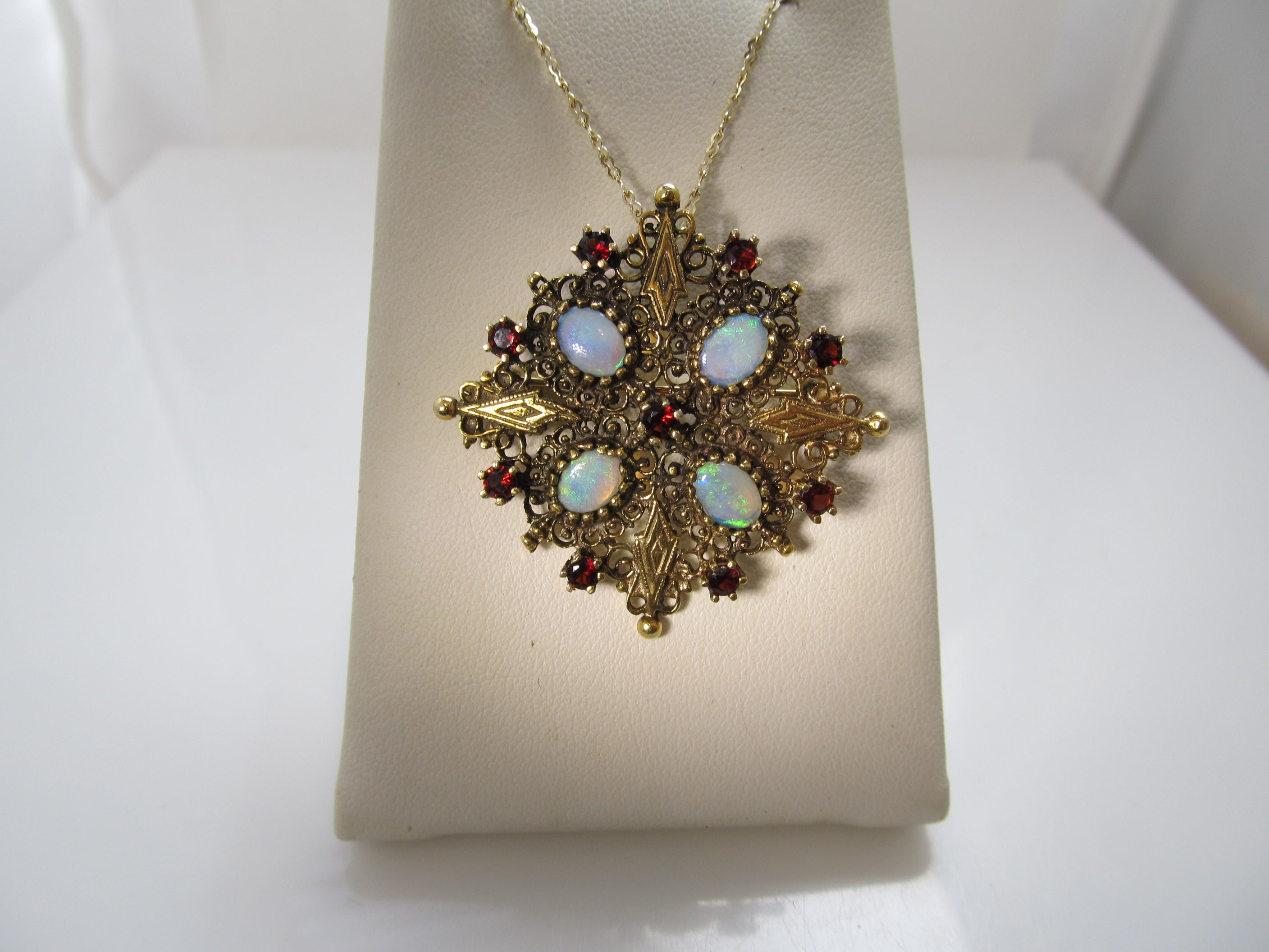 Vintage gold necklace with opals and garnets