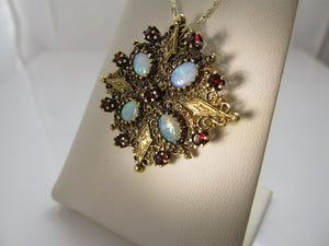 Vintage gold necklace with opals and garnets