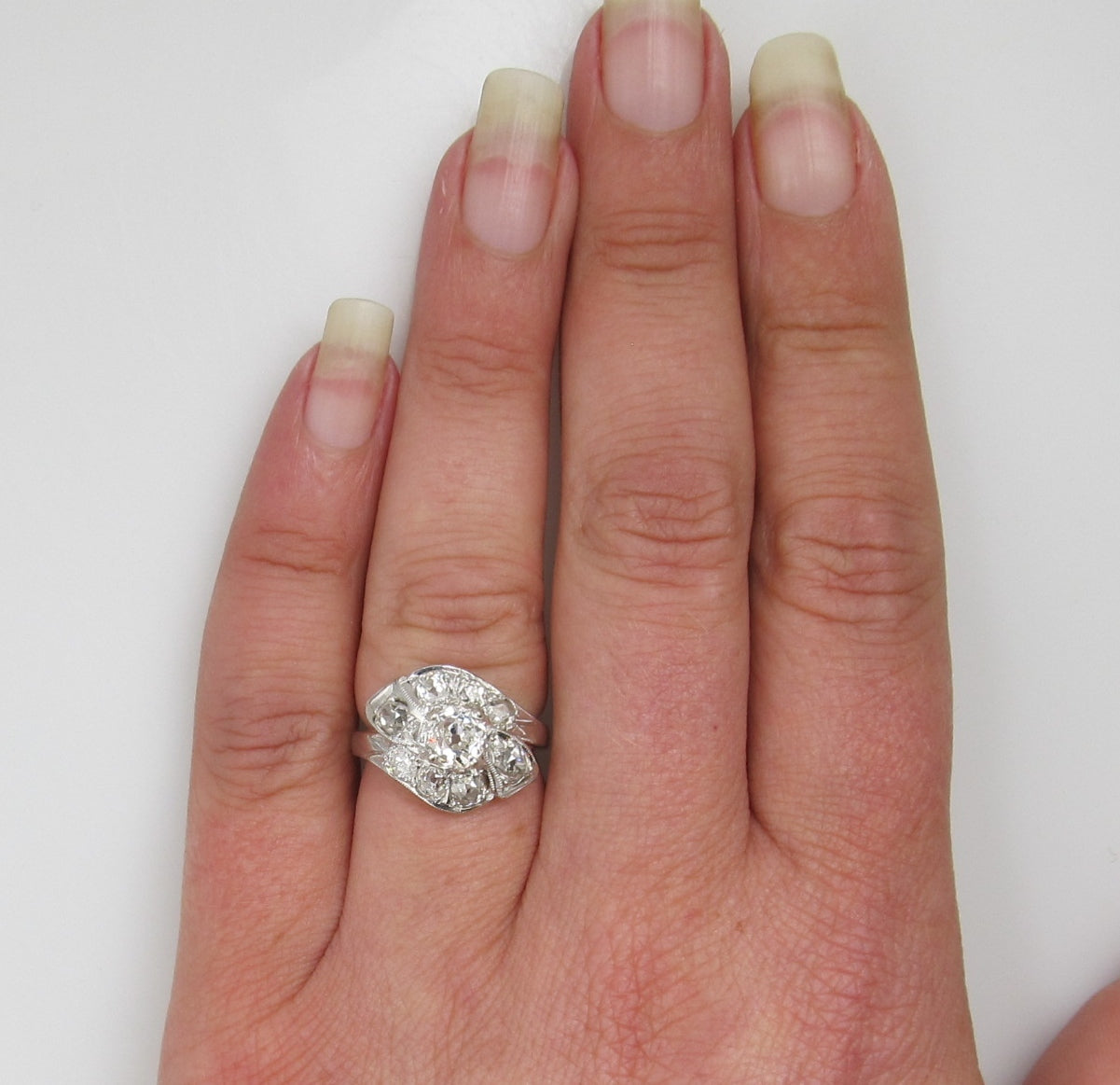 14k white gold ring, 2.50cts in diamonds, circa 1920.