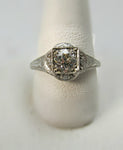 14k White Gold Ring With A .72ct Oec Center Diamond, Circa 1920.