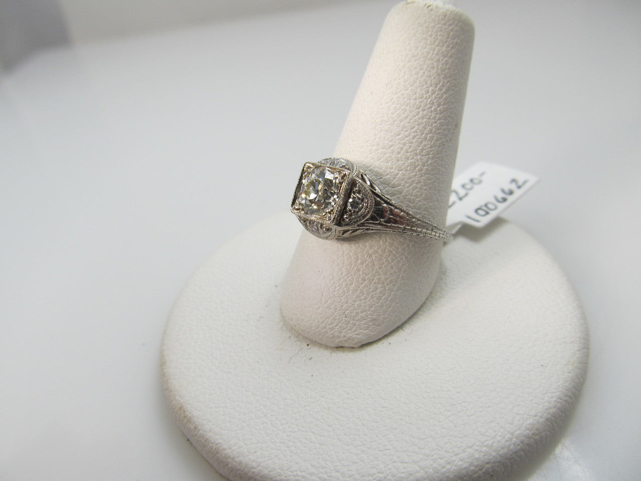 14k White Gold Ring With A .72ct Oec Center Diamond, Circa 1920.