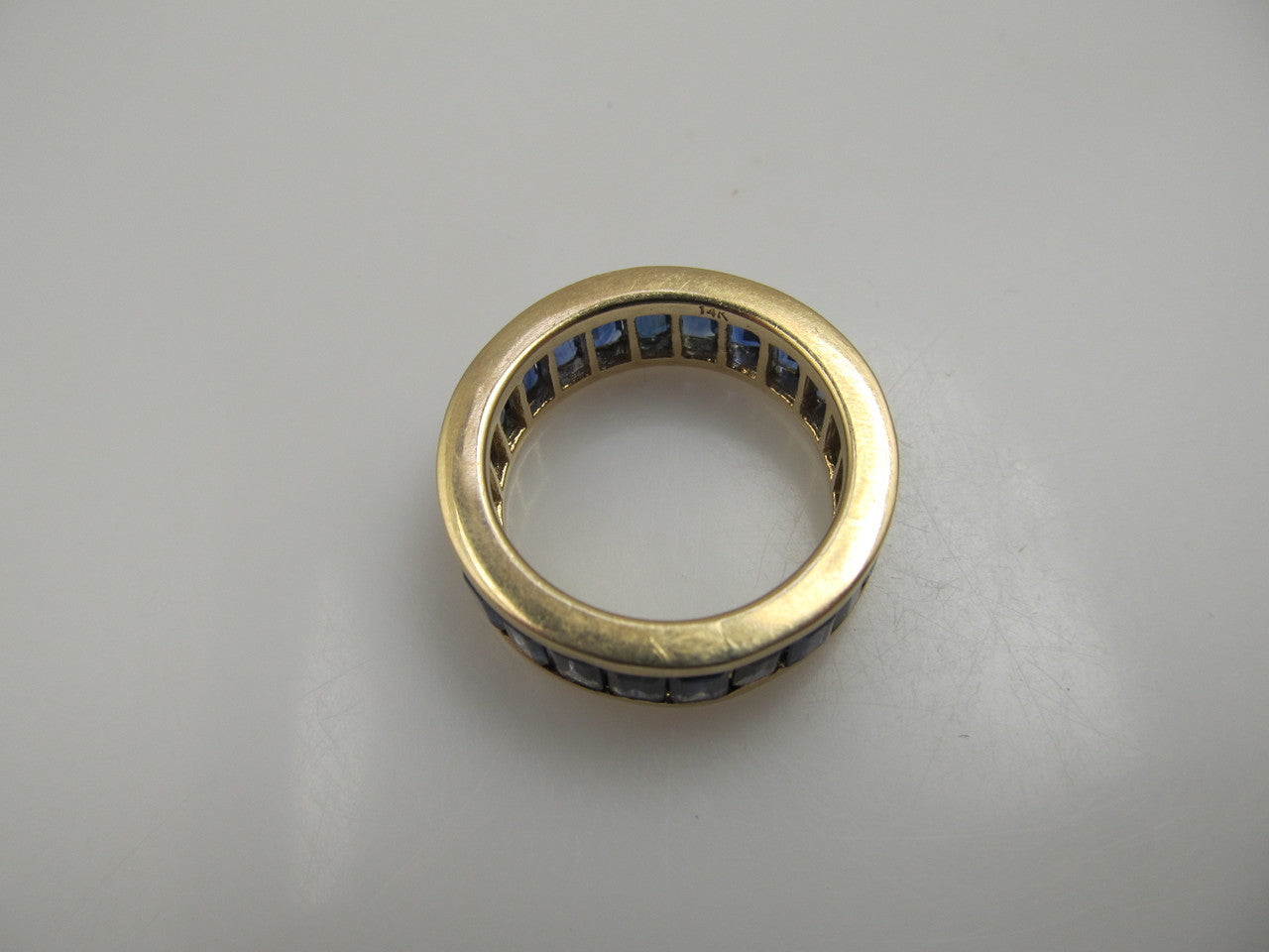 14k Yellow Gold Wide Eternity Band With 4.00cts In Sapphires.
