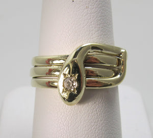 Vintage coiled diamond snake ring, 14k yellow gold