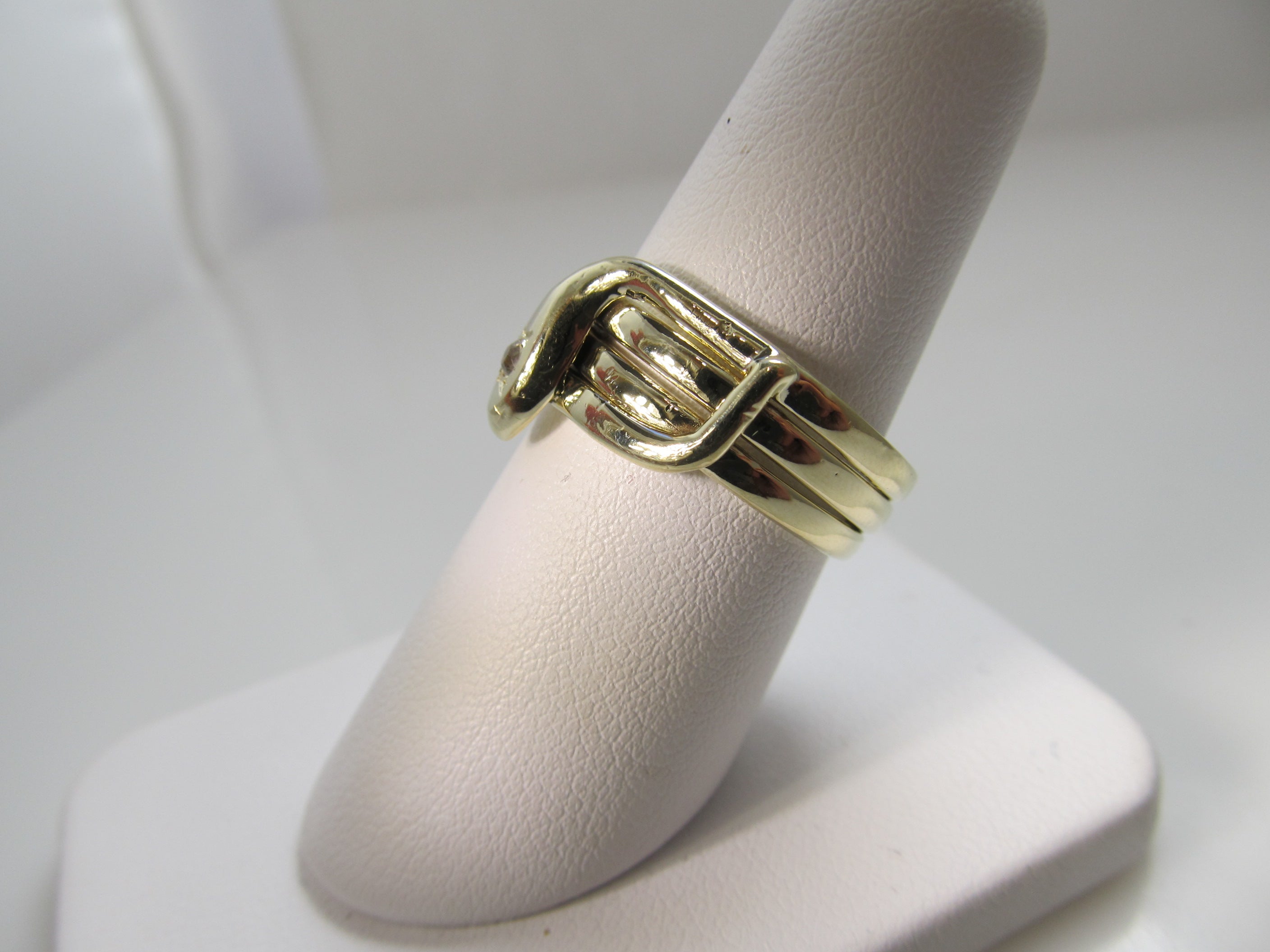 Vintage coiled diamond snake ring, 14k yellow gold