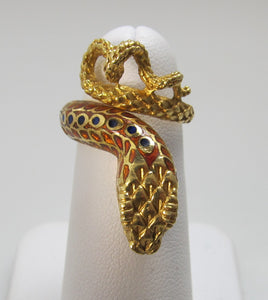 Vintage enamel cobra snake ring, 18k yellow gold