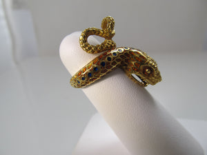 Vintage enamel cobra snake ring, 18k yellow gold