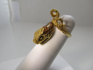 Vintage enamel cobra snake ring, 18k yellow gold