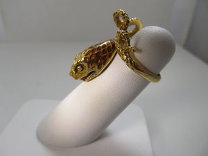 Vintage enamel cobra snake ring, 18k yellow gold