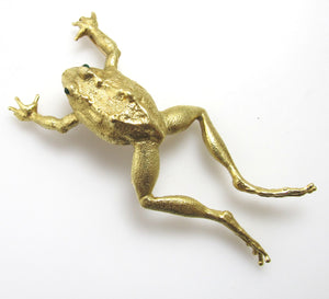 Signed AH 18k yellow gold leaping frog pendant, emerald eyes