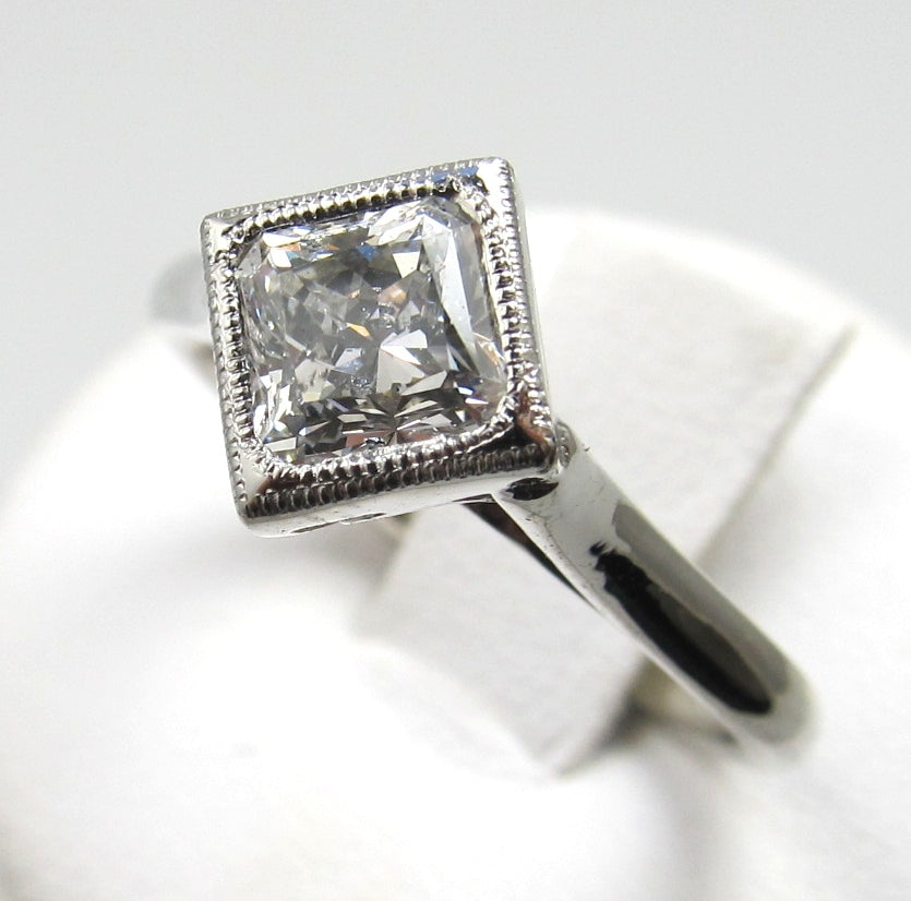 Platinum Ring With A .92ct Square Radiant Cut Diamond, Si1 G.