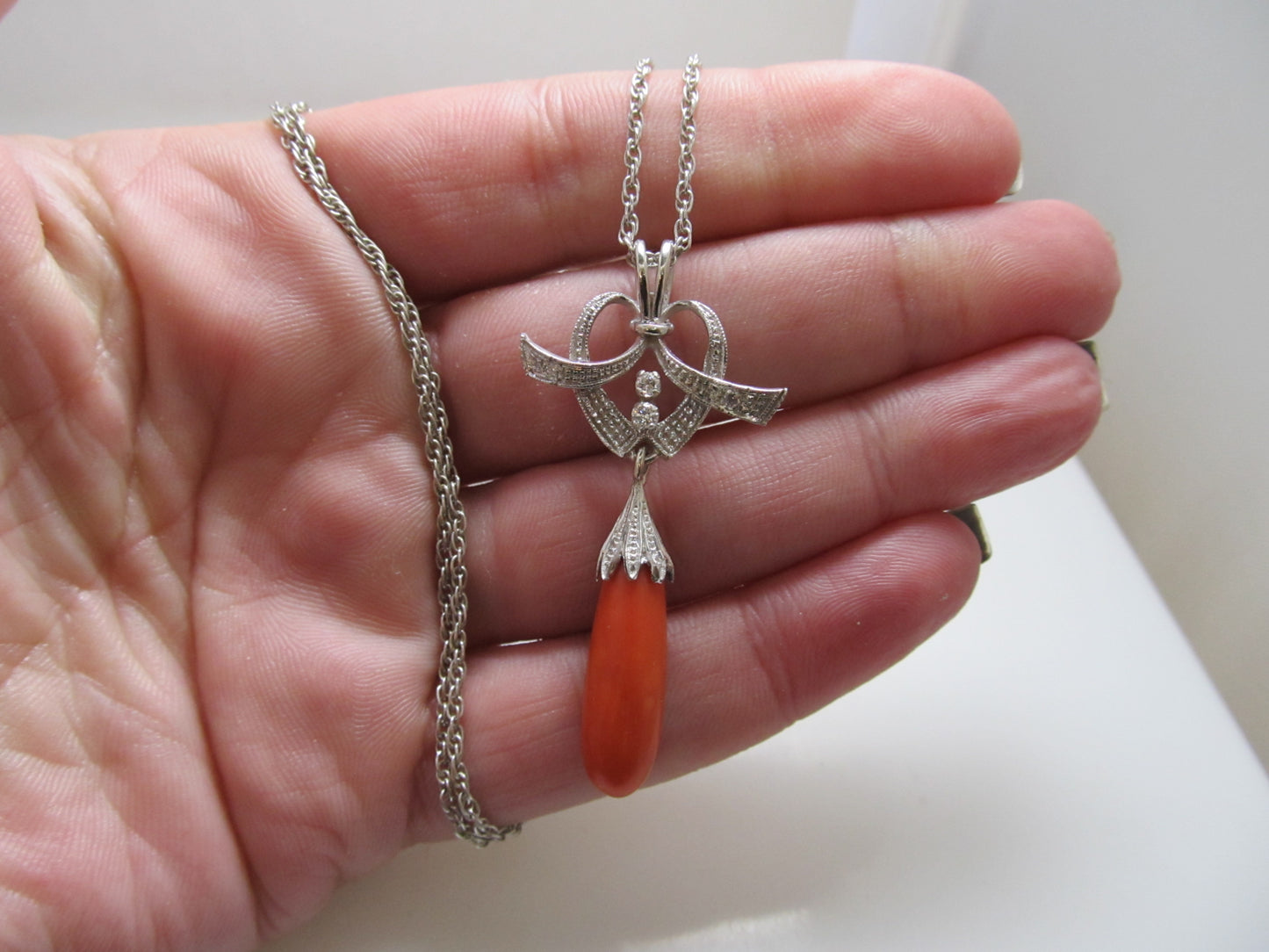 Vintage coral and diamond necklace