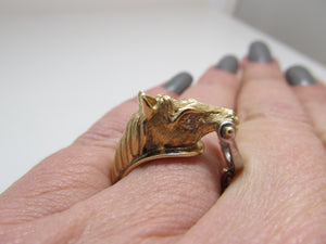 Detailed horse head and bit diamond ring