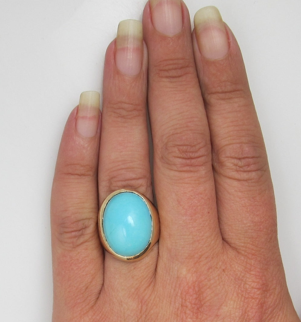14k Yellow Gold Ring With Robin's Egg Blue Turquoise