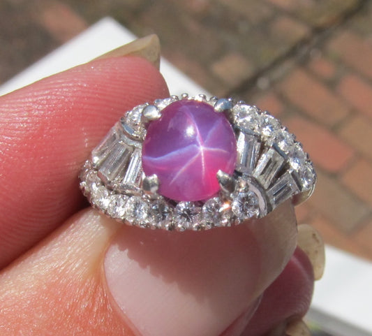Vintage Platinum Ring With A Star Ruby And 1ct In Diamonds, Dated 1954