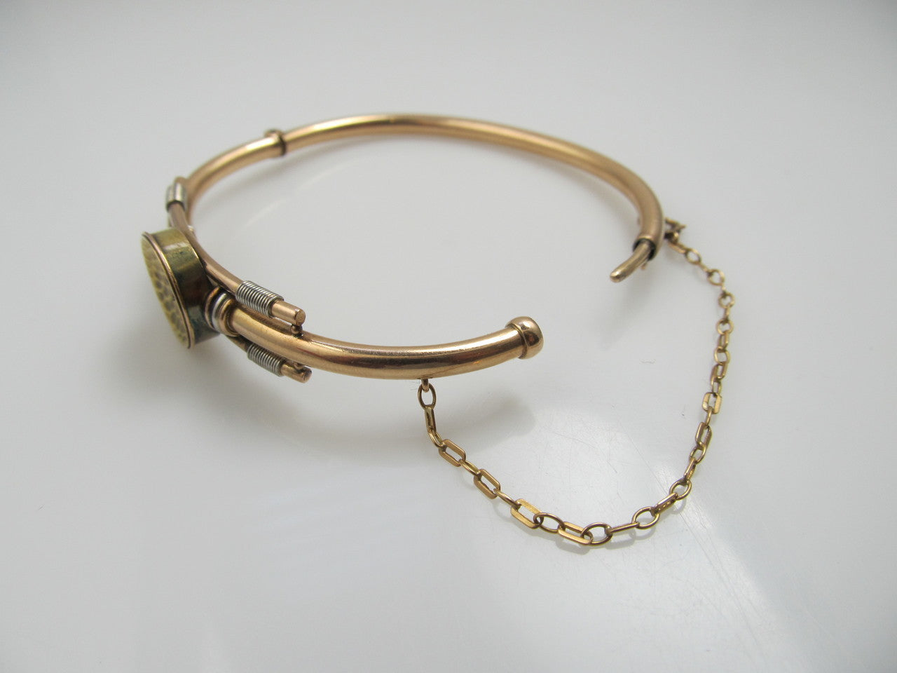 Victorian 14k White Rose And Yellow Gold Bangle Bracelet With A Diamond, Circa 1890