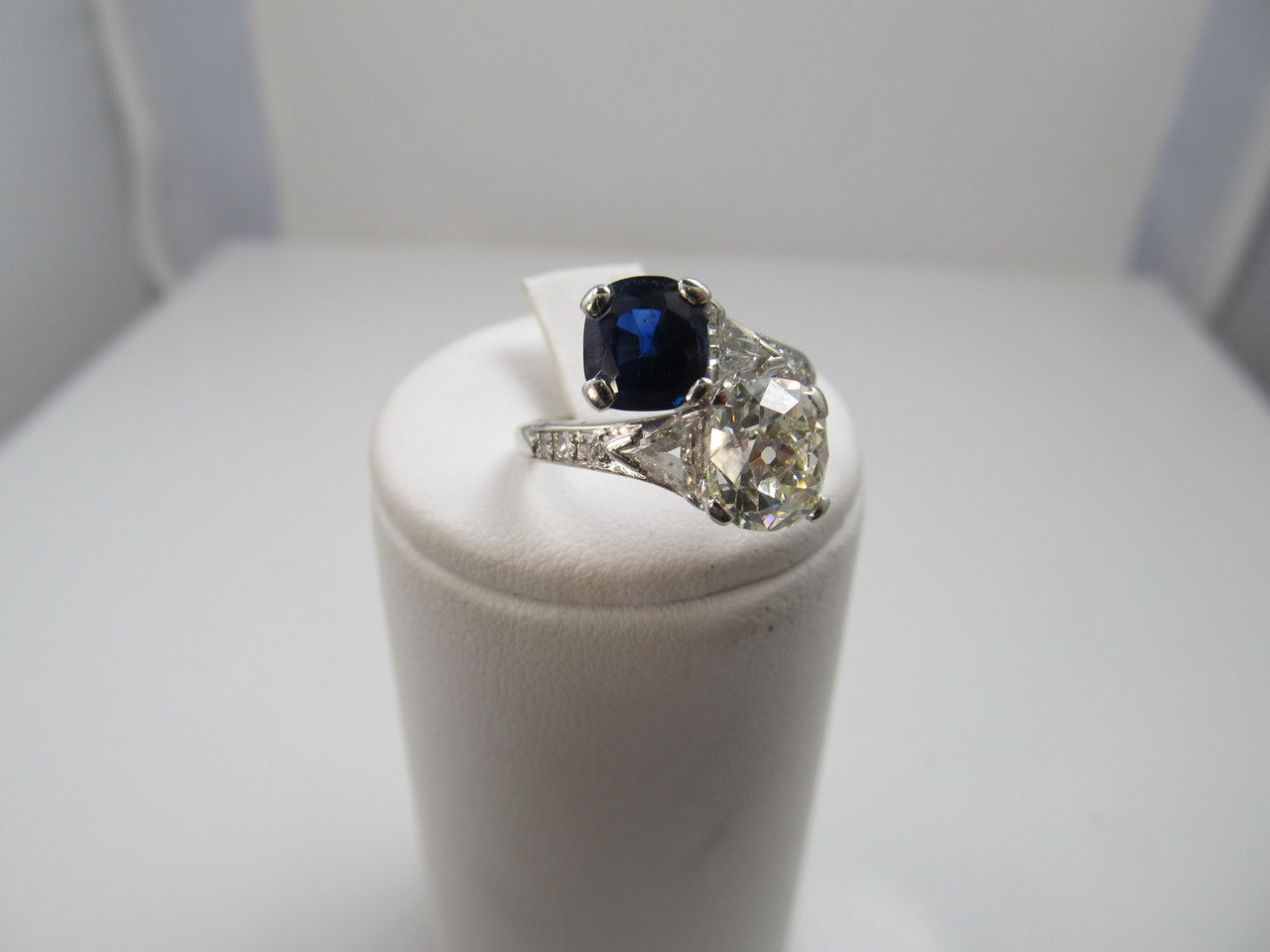 Platinum Ring With A 1.92ct Old Cut Diamond, 1.42ct Natural Sapphire, Circa 1920