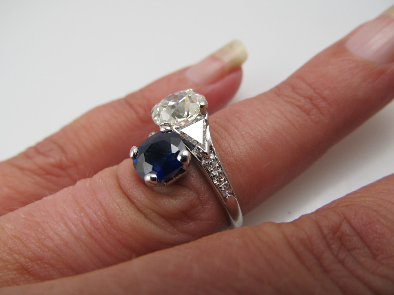 Platinum Ring With A 1.92ct Old Cut Diamond, 1.42ct Natural Sapphire, Circa 1920