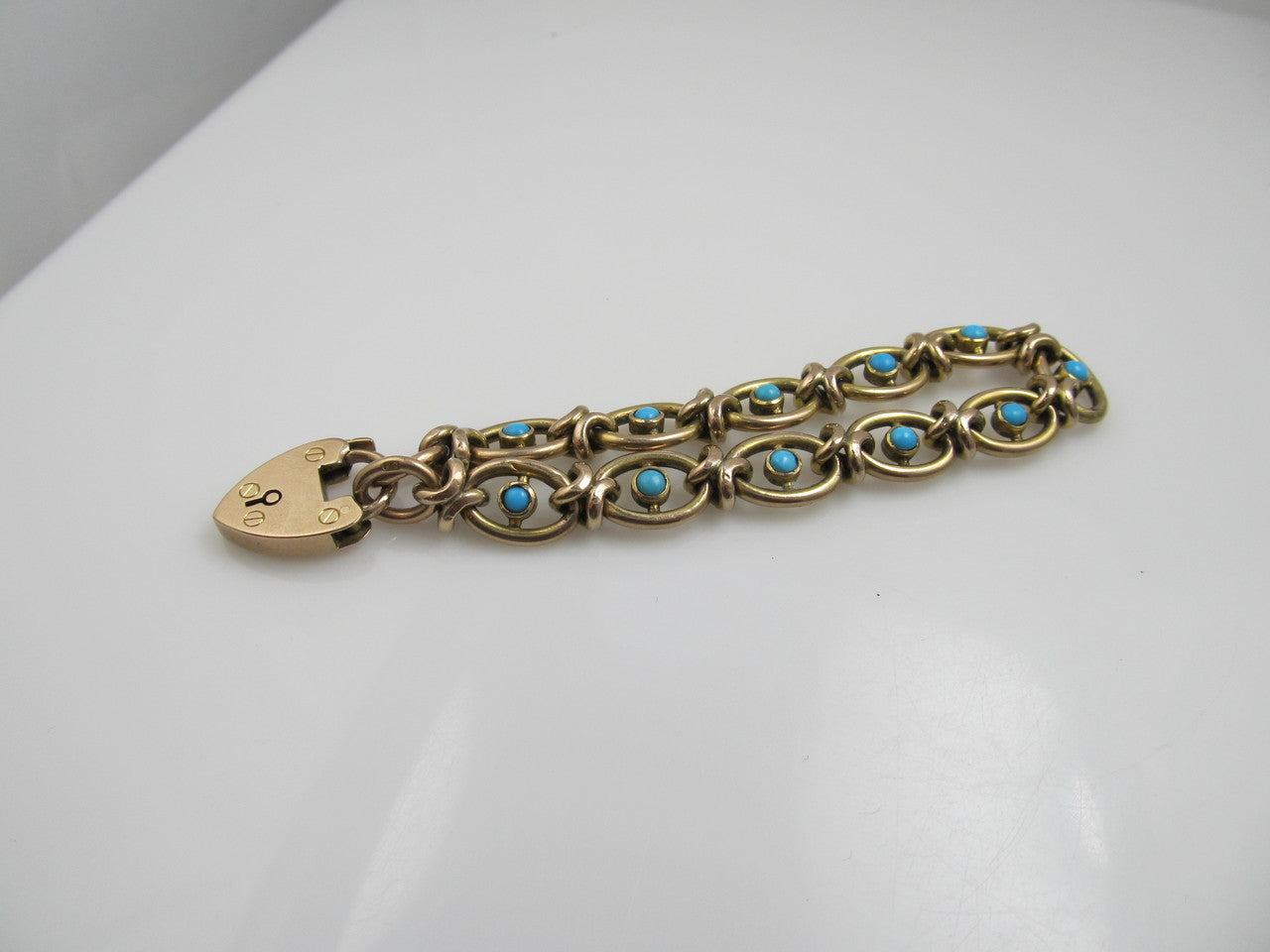 Antique natural turquoise padlock bracelet, 9kt yellow gold