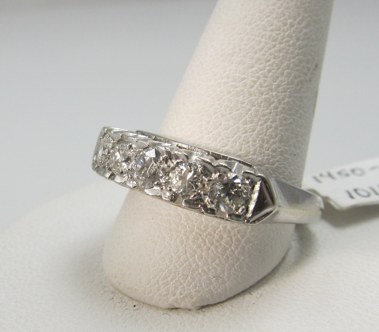 14k White Gold Fish Tail Band With .75cts In Diamonds, Circa 1940.