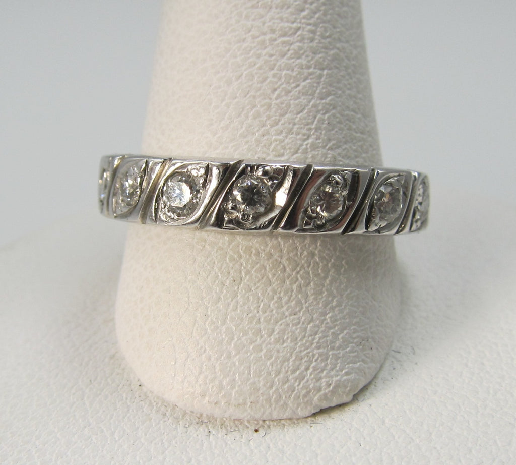 Vintage 14k White Gold Band With .90cts In Diamonds, Vs2-si1 F-g