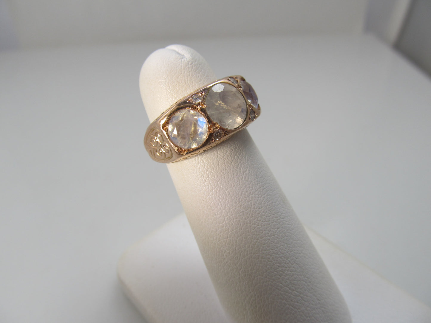 Rose gold moonstone and diamond ring