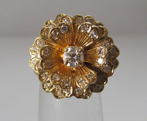 1ct TW diamond flower ring, 14k yellow gold