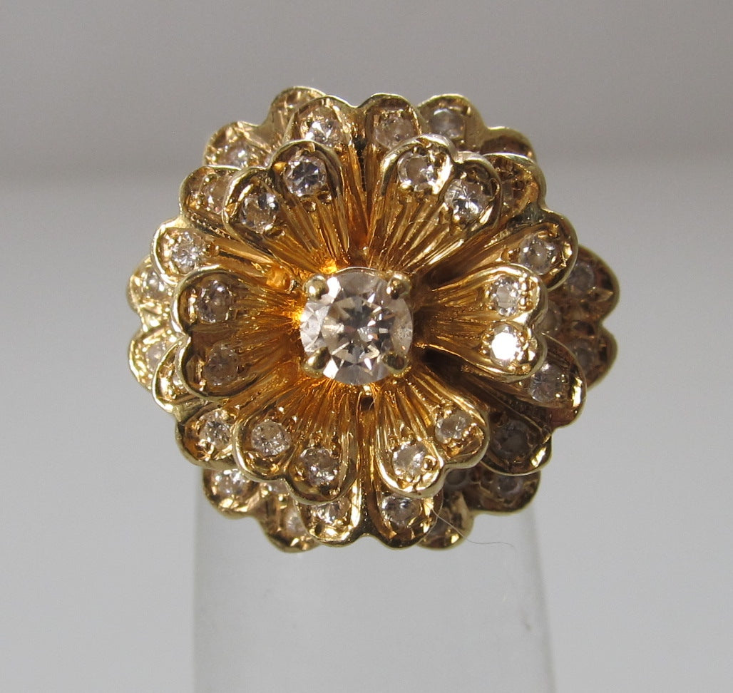 1ct TW diamond flower ring, 14k yellow gold