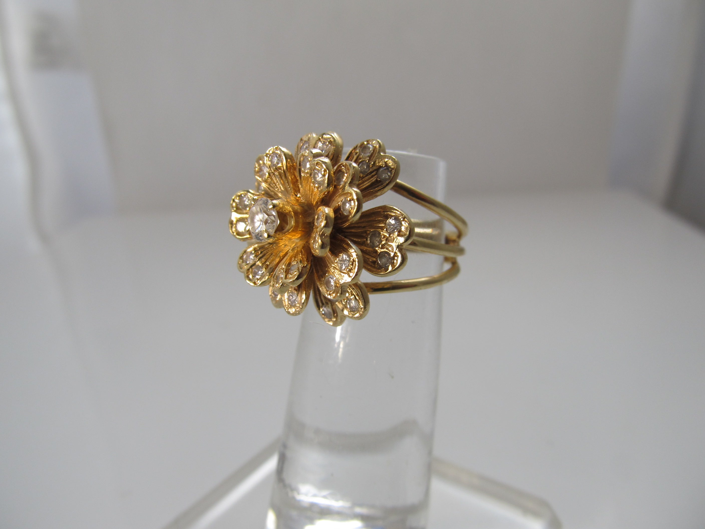 1ct TW diamond flower ring, 14k yellow gold