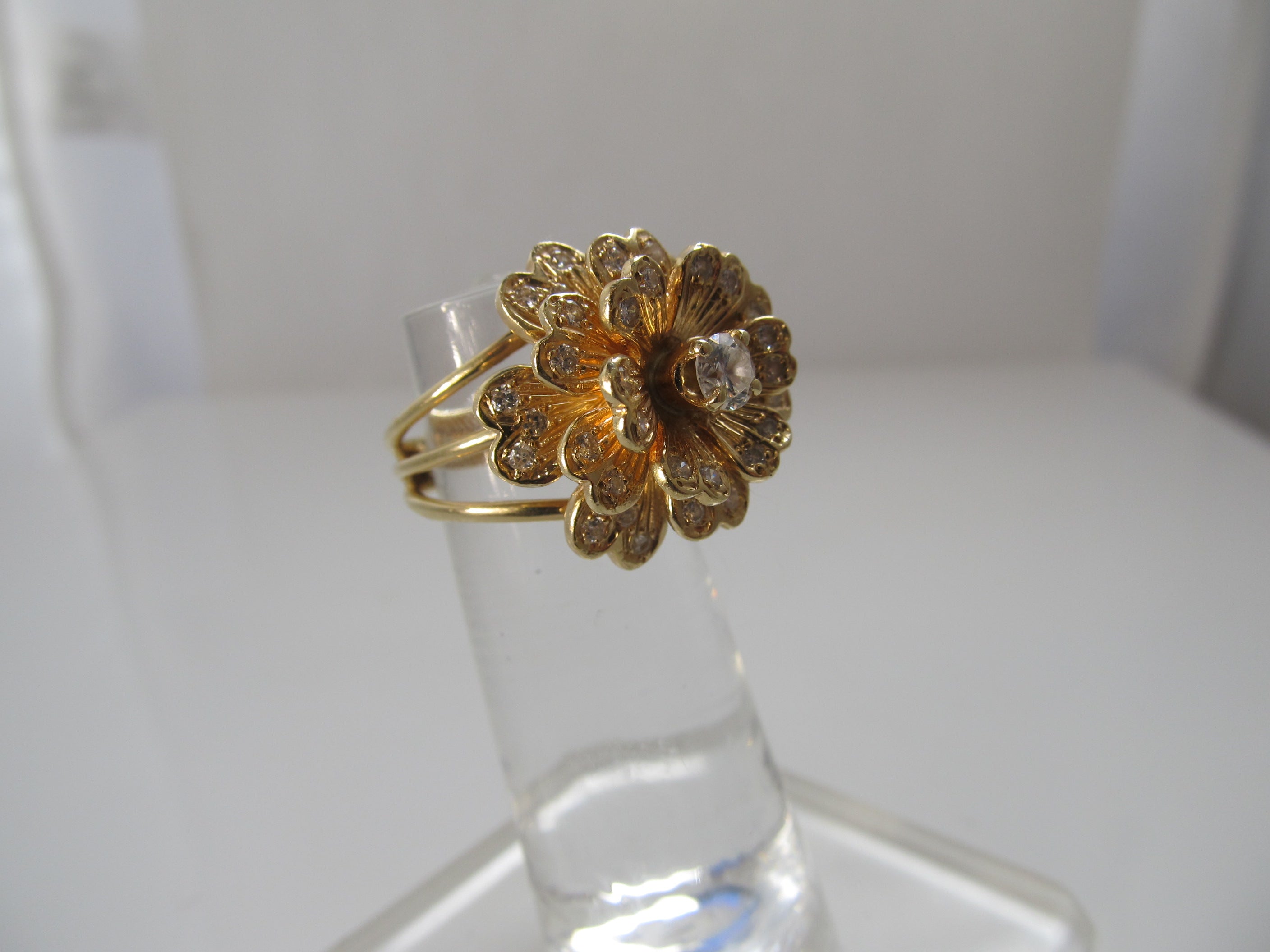 1ct TW diamond flower ring, 14k yellow gold