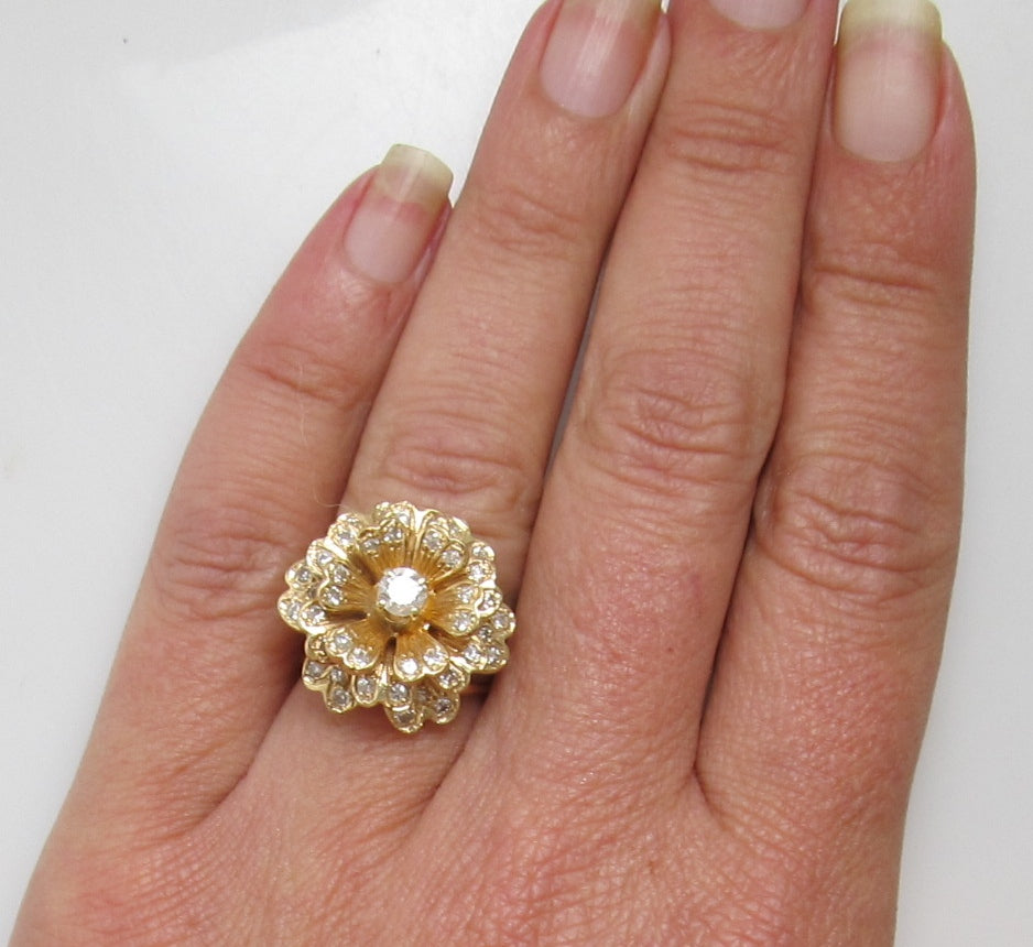 1ct TW diamond flower ring, 14k yellow gold