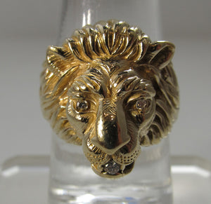 Vintage lion ring with diamond, 14k yellow gold