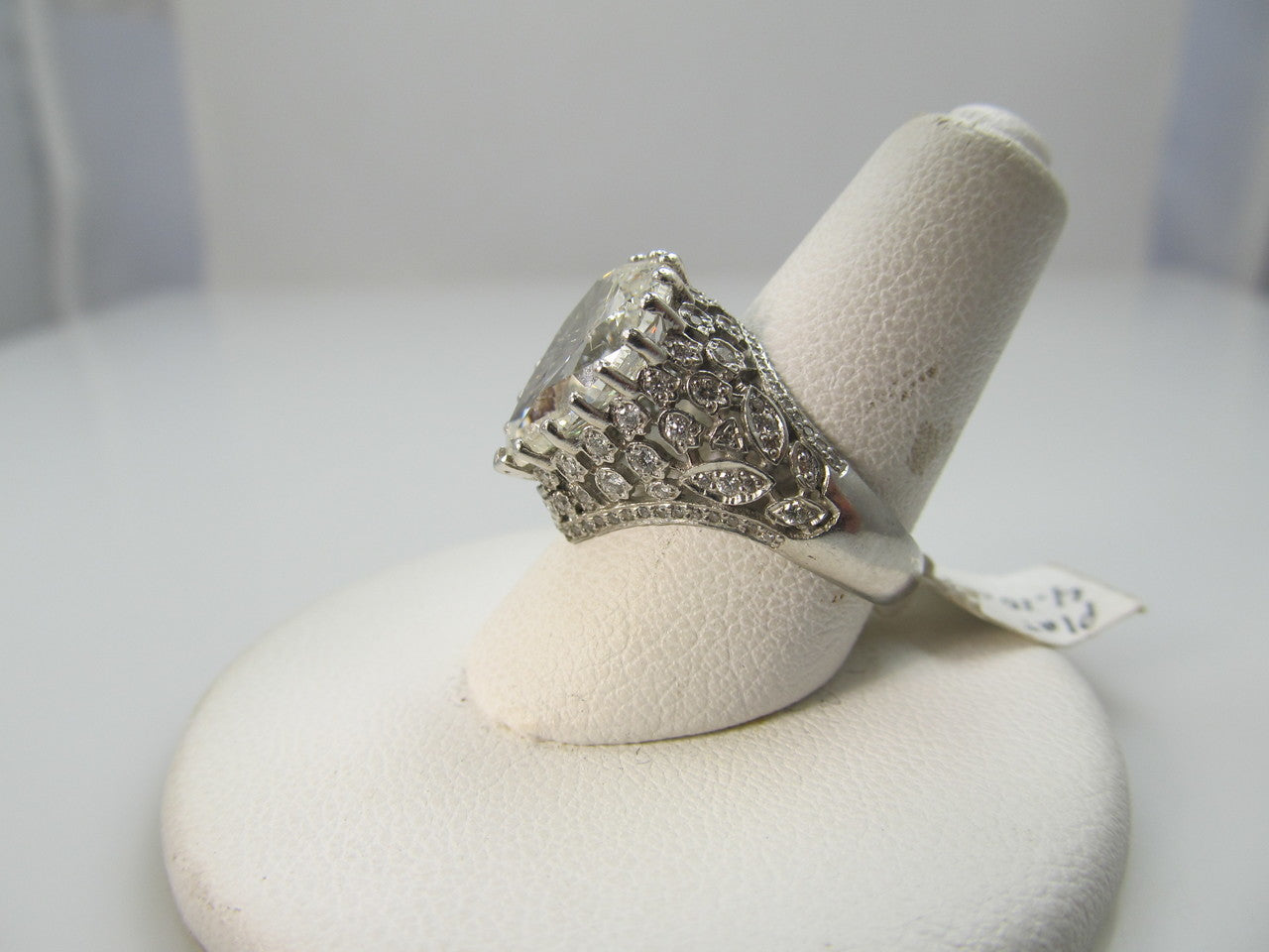 Platinum Filigree Ring With A 4.10ct Pear Shaped Diamond