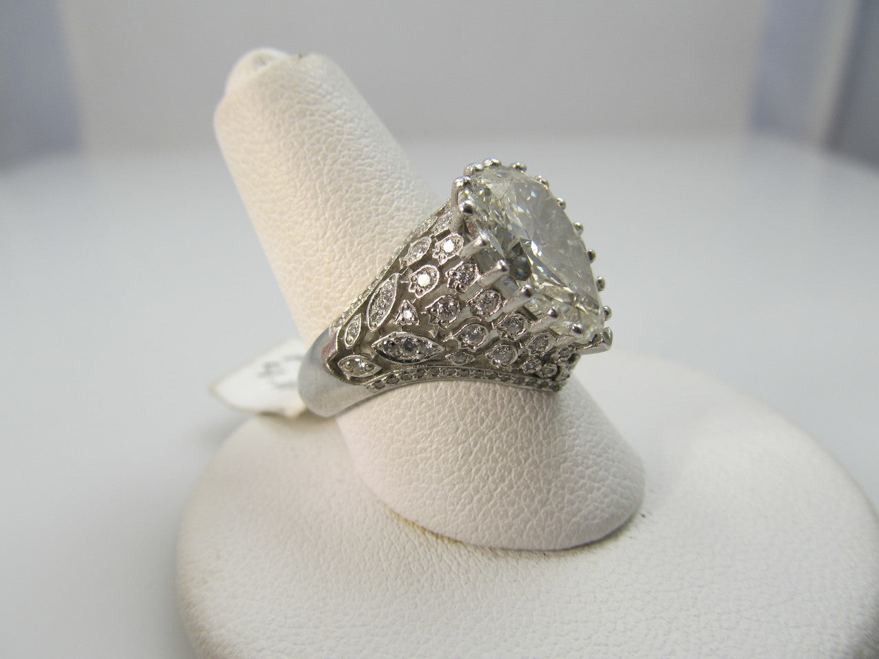 Platinum Filigree Ring With A 4.10ct Pear Shaped Diamond