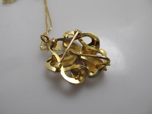 Art Nouveau enamel flower necklace, 14k yellow gold