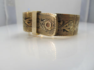 Victorian 14k Gold Buckle Bangle Bracelet With Enamel, Circa 1890