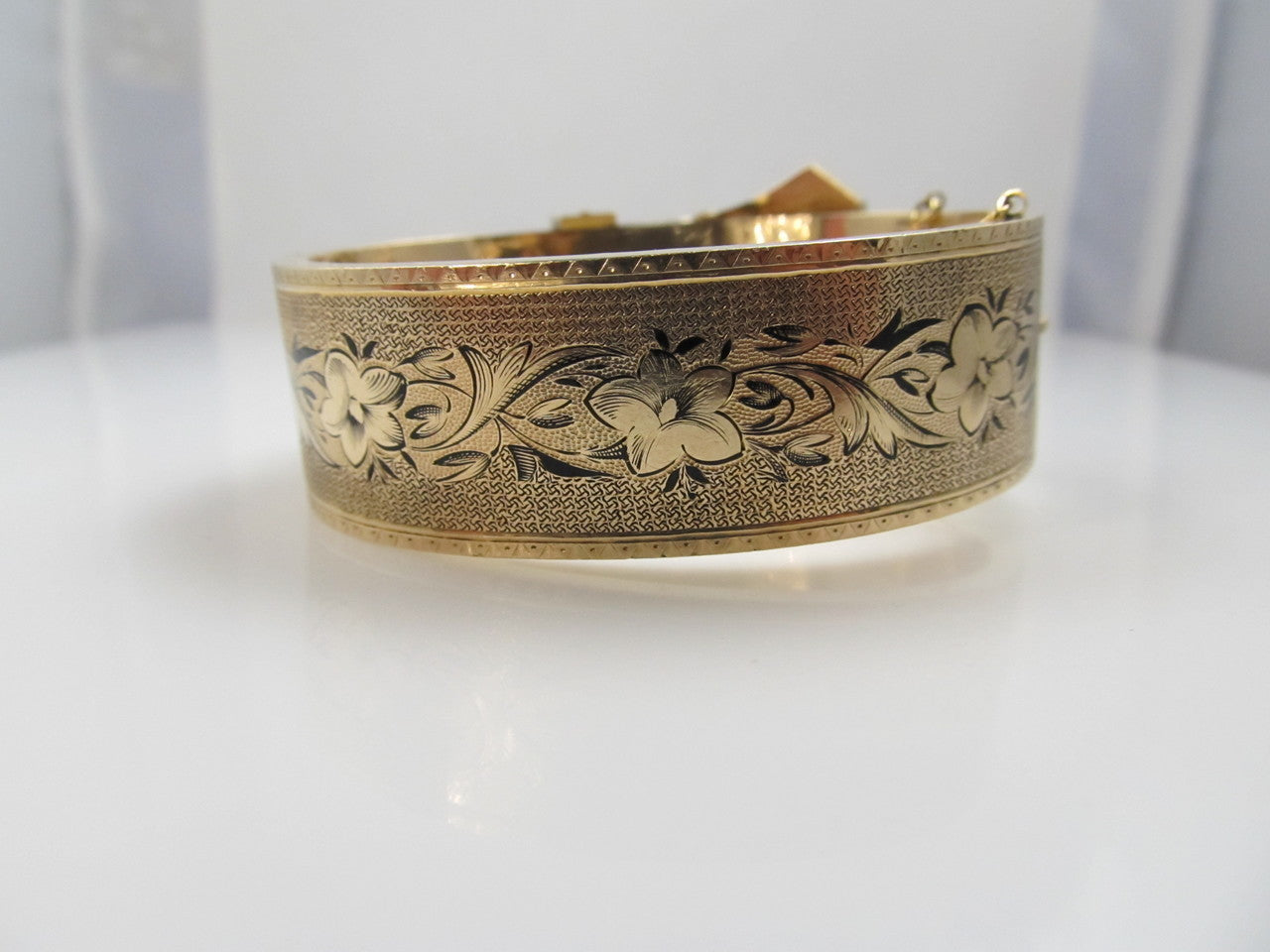 Victorian 14k Gold Buckle Bangle Bracelet With Enamel, Circa 1890
