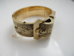 Victorian 14k Gold Buckle Bangle Bracelet With Enamel, Circa 1890