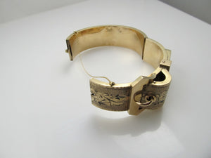 Victorian 14k Gold Buckle Bangle Bracelet With Enamel, Circa 1890