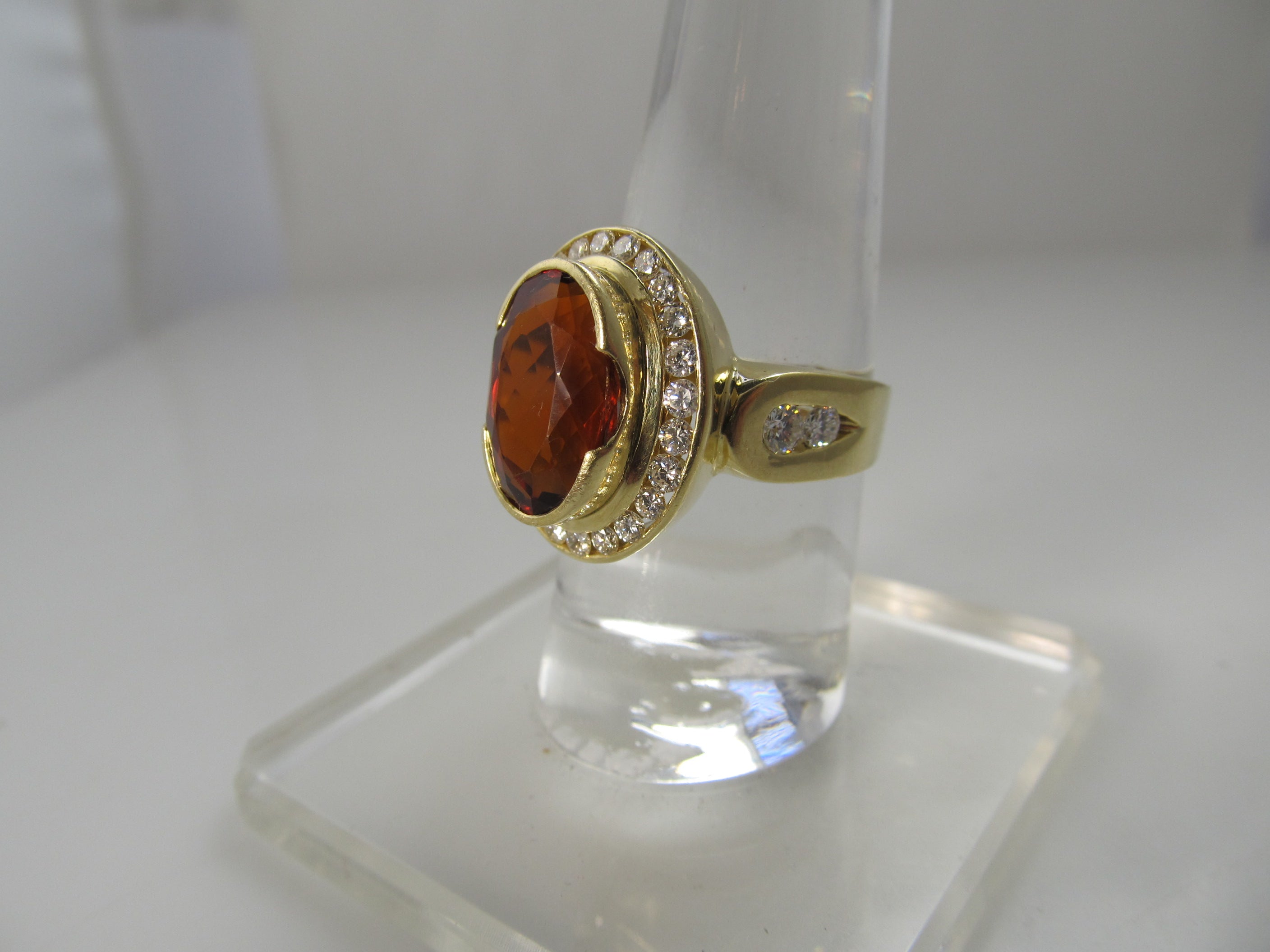 Modern citrine and diamond ring, 18k yellow gold