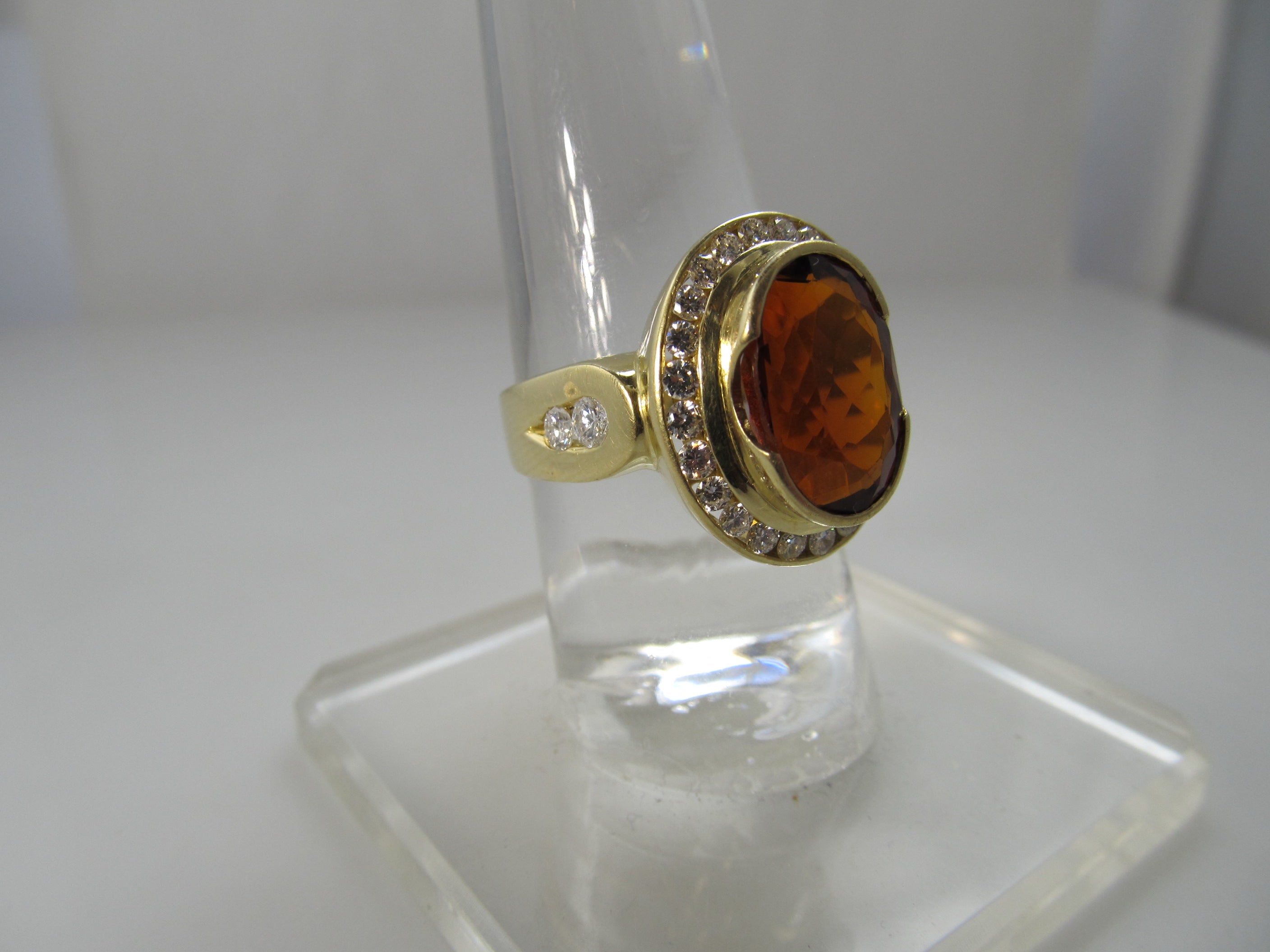 Modern citrine and diamond ring, 18k yellow gold