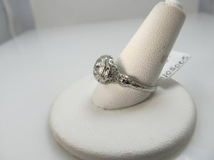 18k White Gold Filigree Ring With A .43ct Diamond, Vs2, H-i. Circa 1920