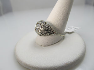 18k White Gold Filigree Ring With A .60ct Oec Diamond, Si1 F-g. Circa 1920.