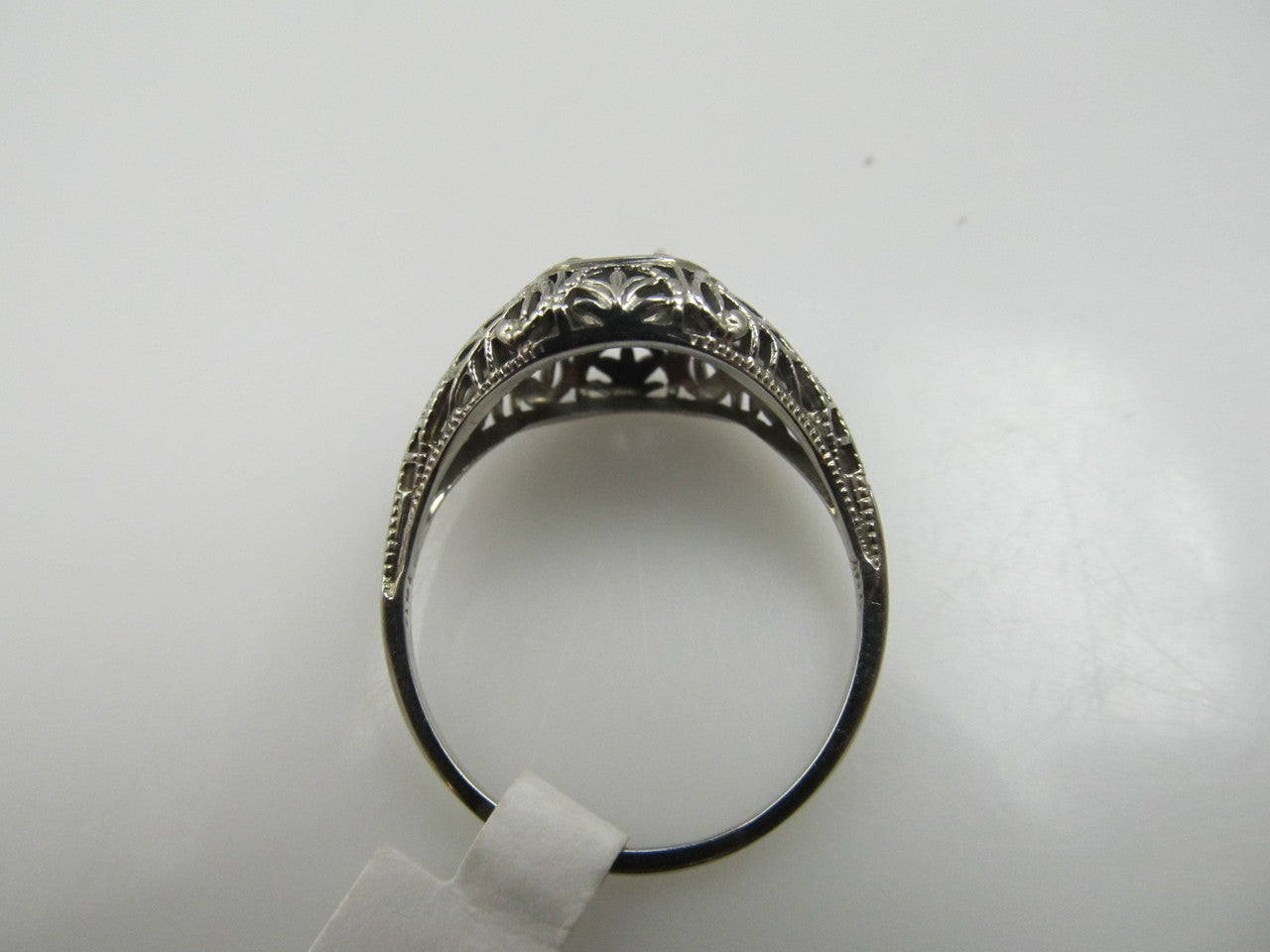 18k White Gold Filigree Ring With A .60ct Oec Diamond, Si1 F-g. Circa 1920.
