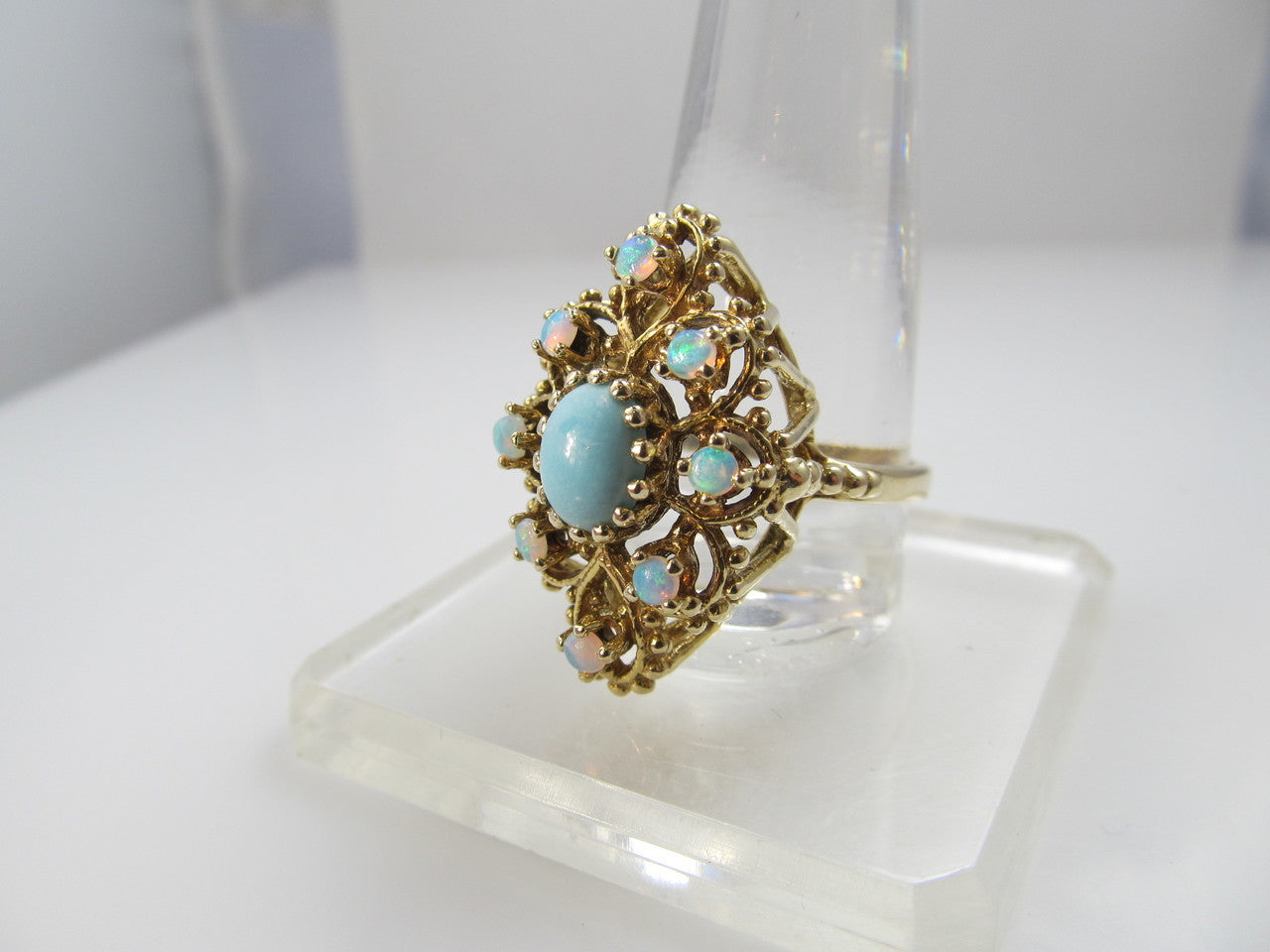 Vintage 14k Gold Ring With Opals And Turquoise