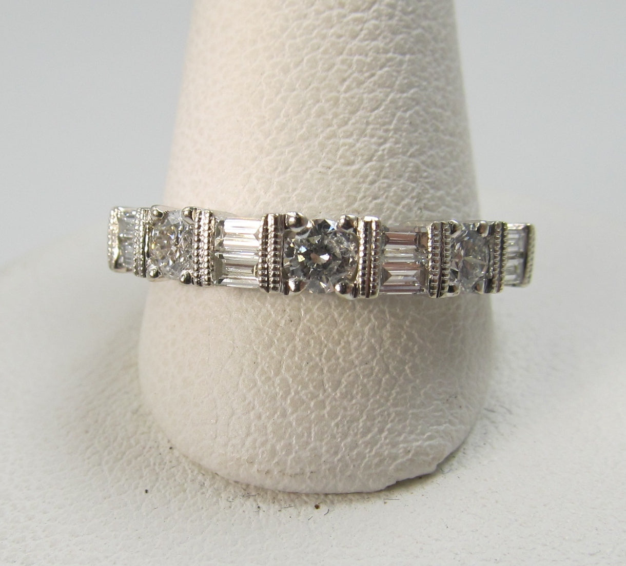 14k White Gold Band With .70cts In Round And Baguette Cut Diamonds