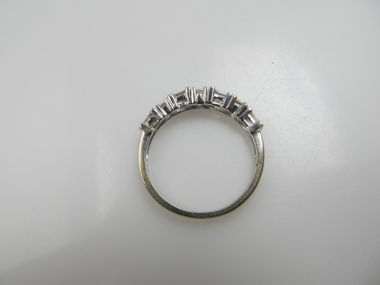 14k White Gold Band With .70cts In Round And Baguette Cut Diamonds