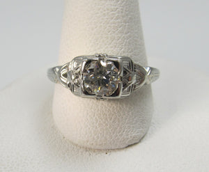 Vintage 18k White Gold Filigree Ring With A .60ct Diamond, Circa 1920