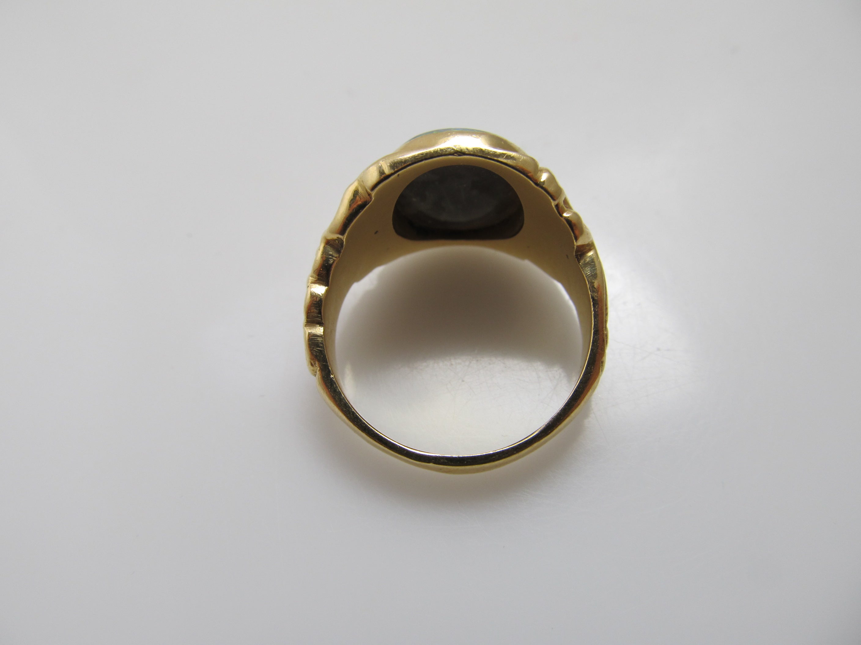 Antique 18k yellow gold black opal ring