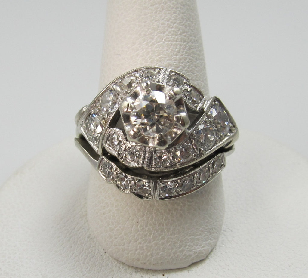 Vintage 1.55ct Tw Diamond Wedding Set, 14k White Gold